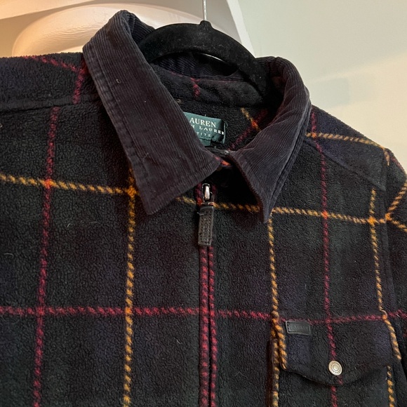 Ralph Lauren LRL plaid tartan fleece corduroy collar chore barn jacket full-zip - Picture 5 of 10